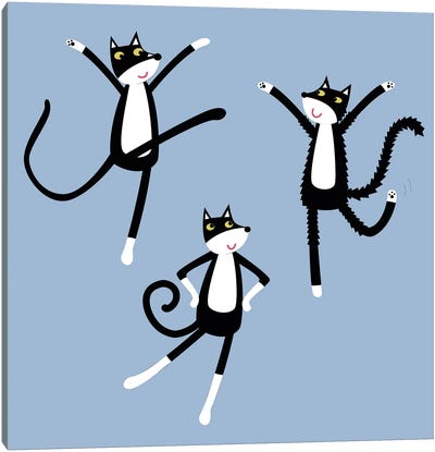 Dancing Tuxedo Cats Canvas Art Print - Tuxedo Cat Art