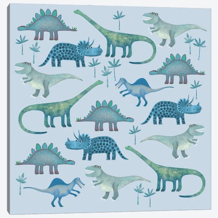 Dinosaurs Blue Canvas Print #NSQ128} by Nic Squirrell Canvas Wall Art