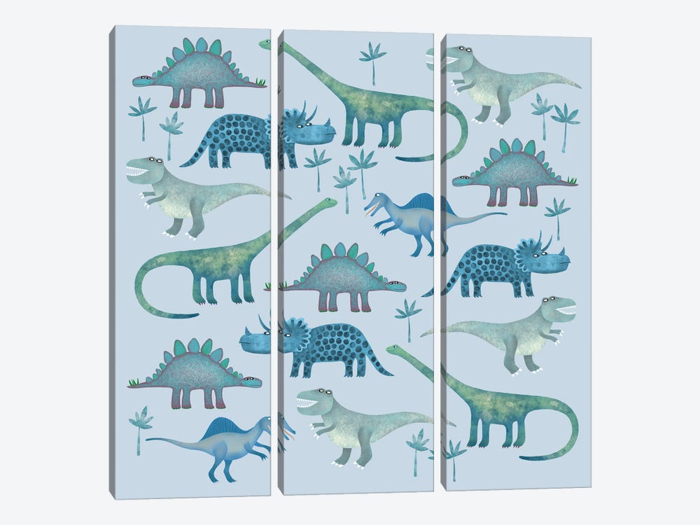 Dinosaurs Blue by Nic Squirrell 3-piece Canvas Artwork