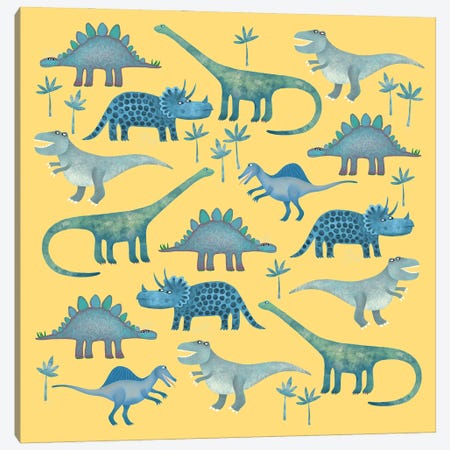 Dinosaurs Yellow Canvas Print #NSQ129} by Nic Squirrell Canvas Wall Art