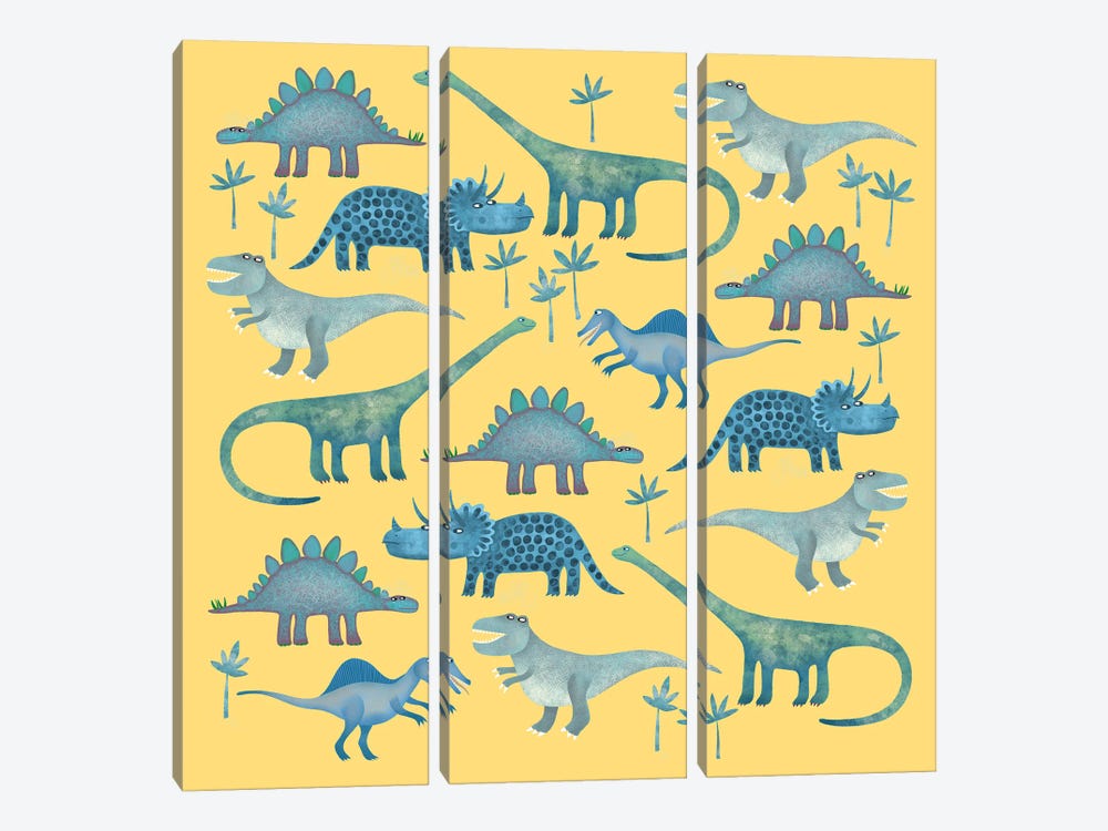Dinosaurs Yellow by Nic Squirrell 3-piece Canvas Print