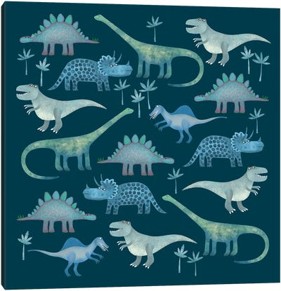 Dinosaurs Dark Canvas Art Print - Nic Squirrell