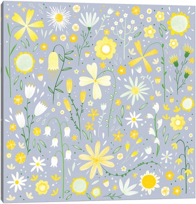 Fresh Flowers Canvas Art Print - Pantone 2021 Ultimate Gray & Illuminating