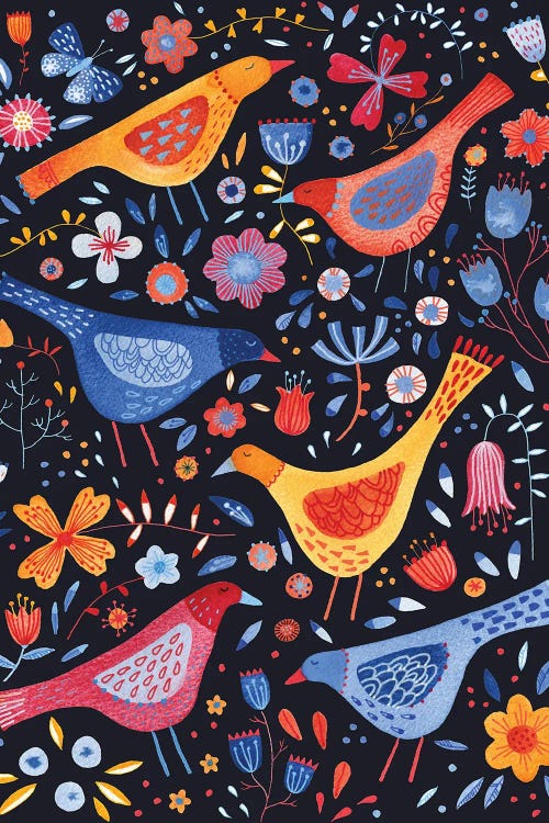 Birds in a Garden Dark by Nic Squirrell wall art