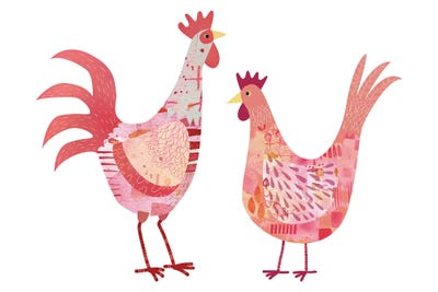 Hen and Cockerel by Nic Squirrell multi panel art