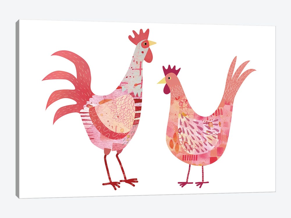 Hen and Cockerel by Nic Squirrell 1-piece Canvas Art Print