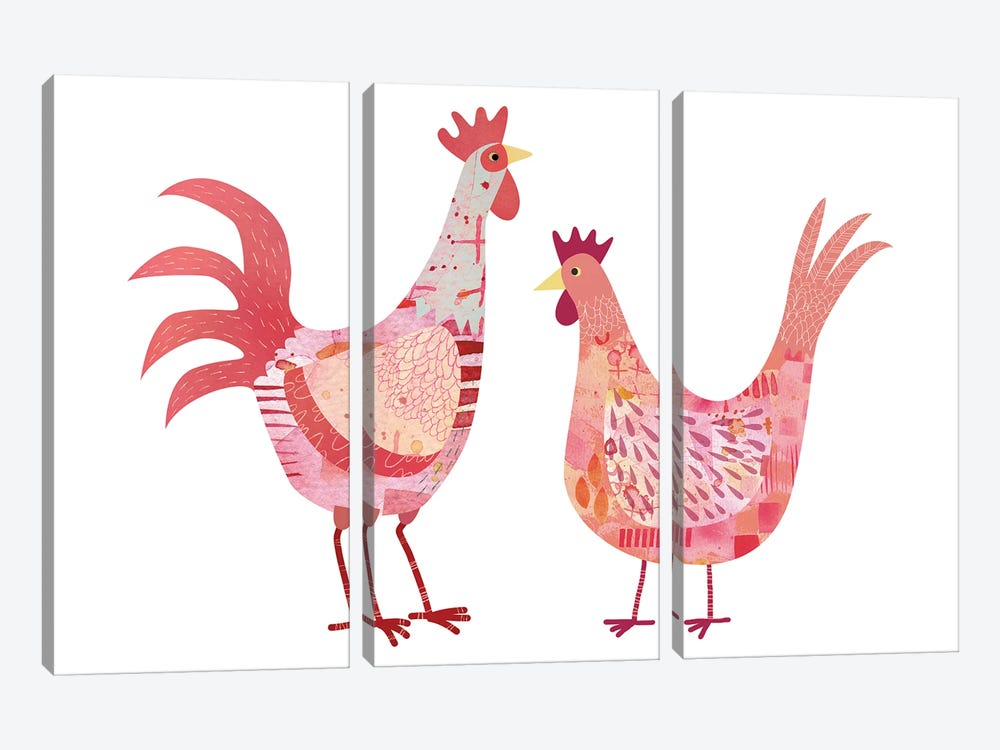 Hen and Cockerel by Nic Squirrell 3-piece Canvas Art Print