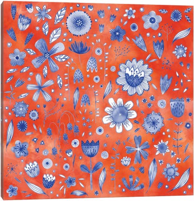 Indigo Coral Flowers Canvas Art Print - Nic Squirrell