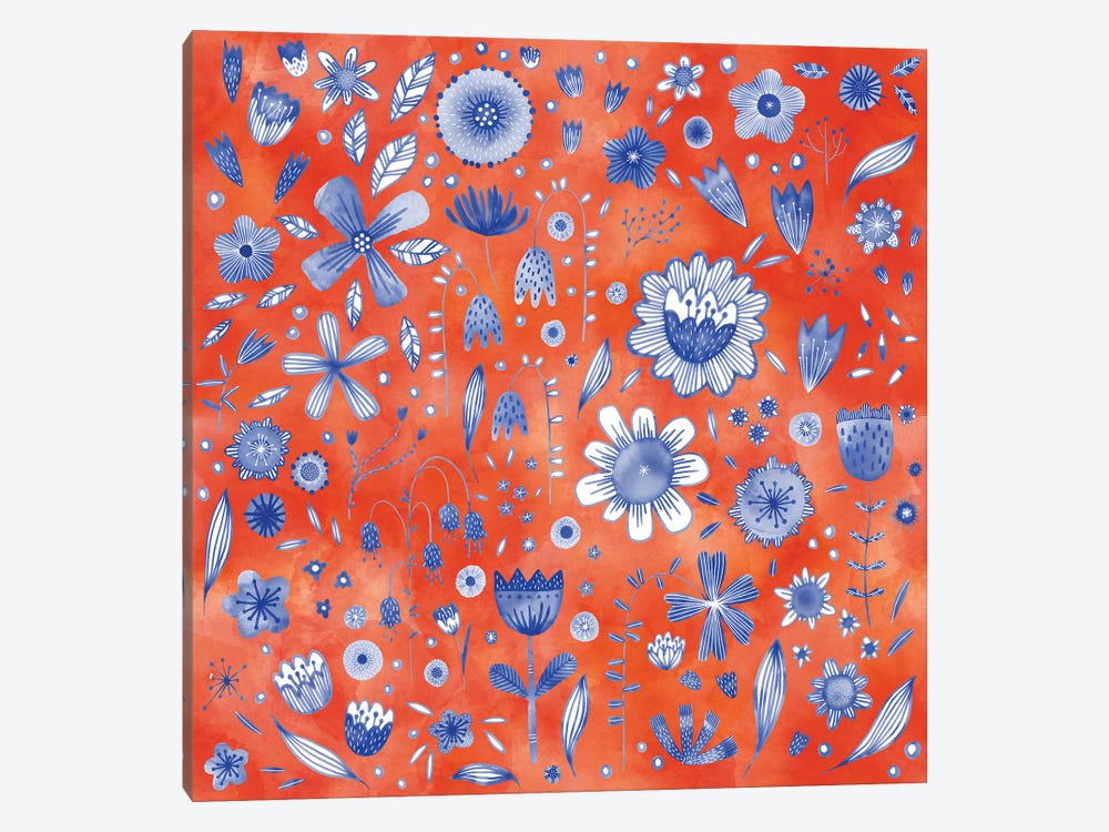 Indigo Coral Flowers by Nic Squirrell 1-piece Canvas Print