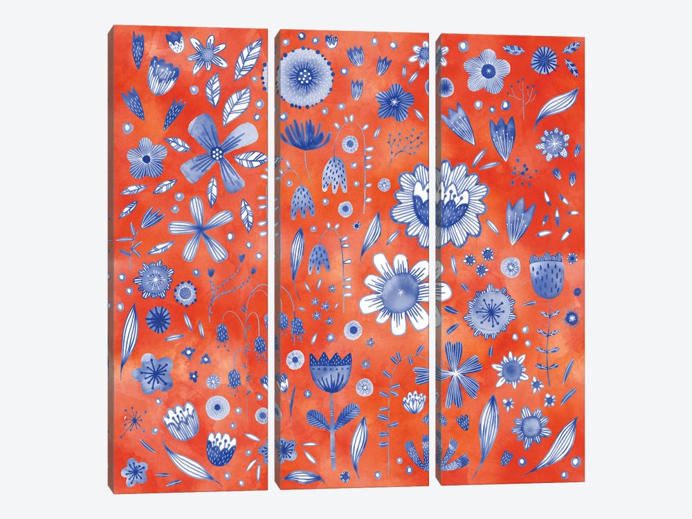Indigo Coral Flowers by Nic Squirrell 3-piece Canvas Print