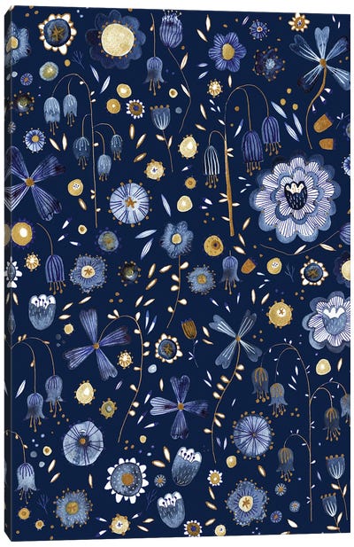 Indigo Flowers at Midnight Canvas Art Print - Nic Squirrell