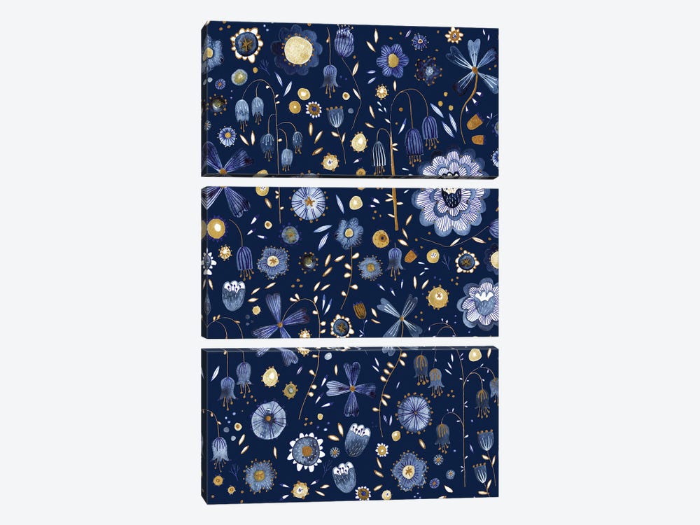 Indigo Flowers at Midnight by Nic Squirrell 3-piece Canvas Wall Art