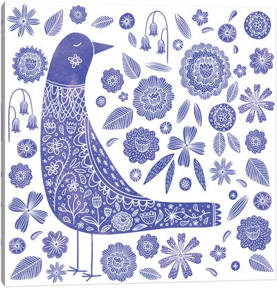 Nordic Bird Blue Canvas Art Print - Nic Squirrell