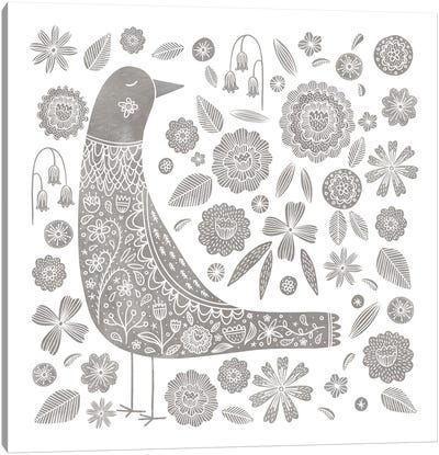 Nordic Bird Grey Canvas Art Print - Nic Squirrell