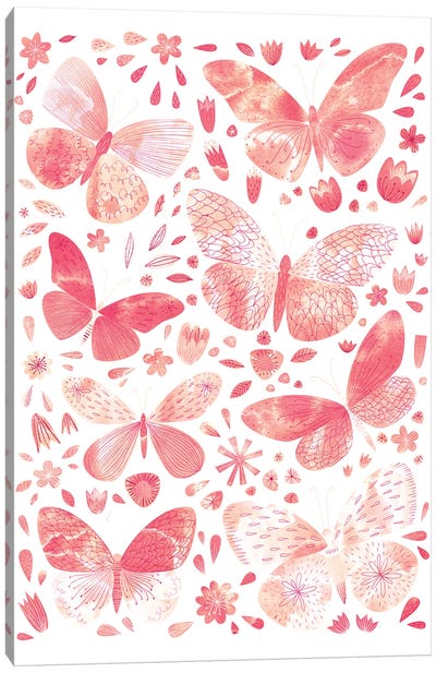 Coral Butterflies Canvas Art Print - Nic Squirrell