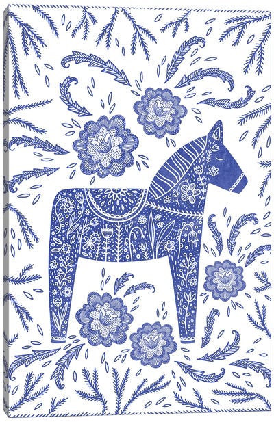 Swedish Blue Dala Horse Canvas Art Print - Nic Squirrell
