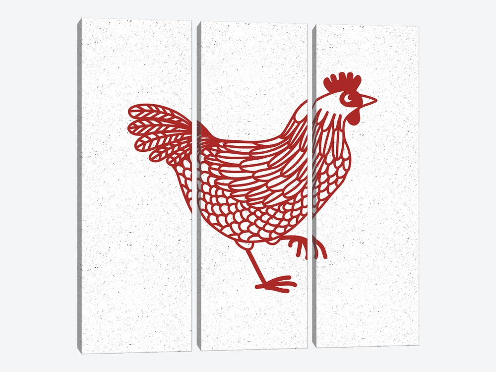 Red Hen by Nic Squirrell 3-piece Canvas Wall Art