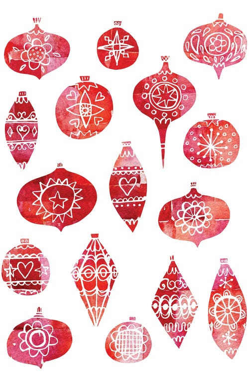 Retro Christmas Ornaments by Nic Squirrell wall art