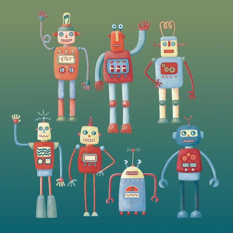 Retro Robots by Nic Squirrell wall art