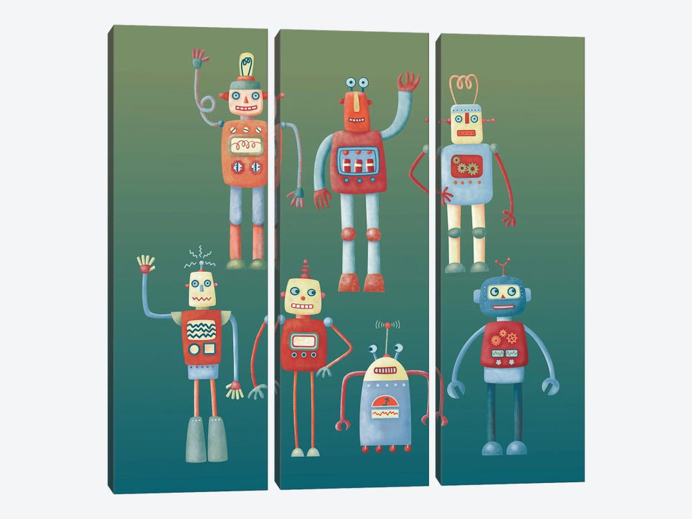 Retro Robots by Nic Squirrell 3-piece Art Print