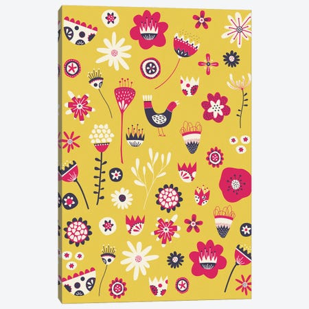 Spring Folk Floral Yellow Canvas Print #NSQ249} by Nic Squirrell Canvas Print