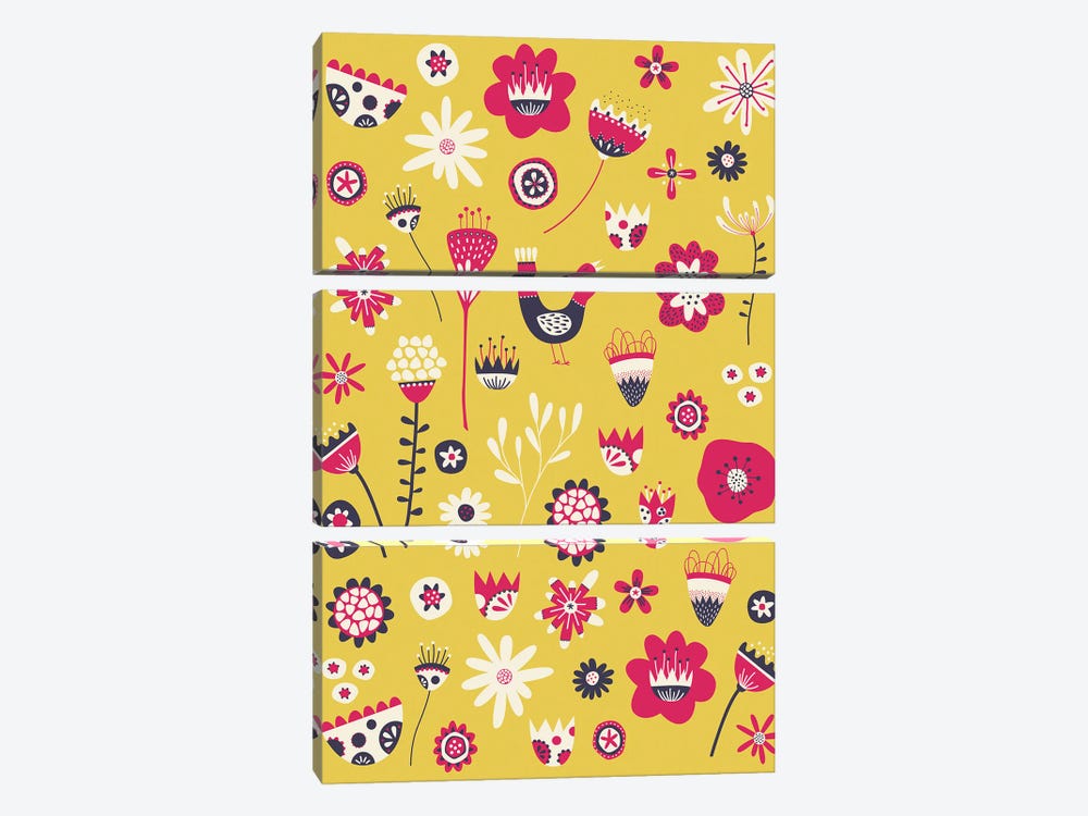 Spring Folk Floral Yellow by Nic Squirrell 3-piece Canvas Art Print