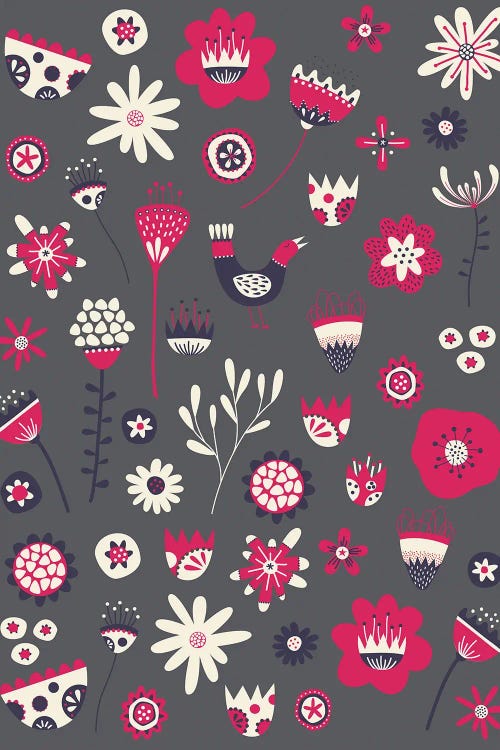 Spring Folk Floral Dark by Nic Squirrell wall art