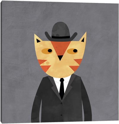 Ginger Cat In A Bowler Hat Canvas Art Print - Nic Squirrell