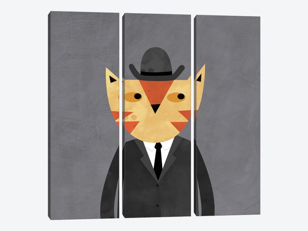 Ginger Cat In A Bowler Hat by Nic Squirrell 3-piece Canvas Print