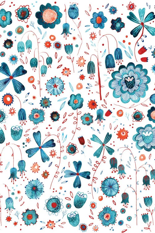 Teal Flower Garden by Nic Squirrell wall art