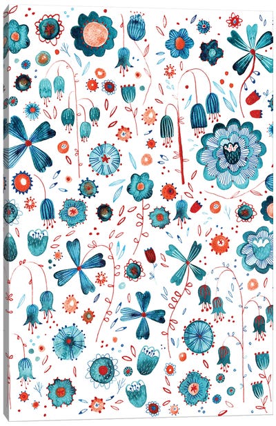 Teal Flower Garden Canvas Art Print - Nic Squirrell