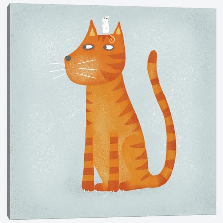 Ginger Cat With Mouse Canvas Print #NSQ27} by Nic Squirrell Canvas Print