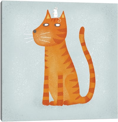 Ginger Cat With Mouse Canvas Art Print - Nic Squirrell