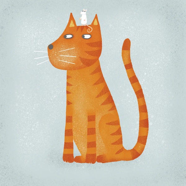 Mid-Century Modern Animals: Ginger Cat With Mouse by Nic Squirrell
