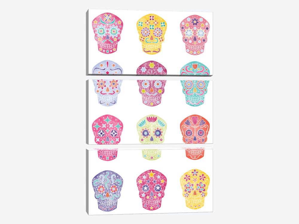 Watercolor Sugar Skulls Dia De Los Muertos by Nic Squirrell 3-piece Art Print