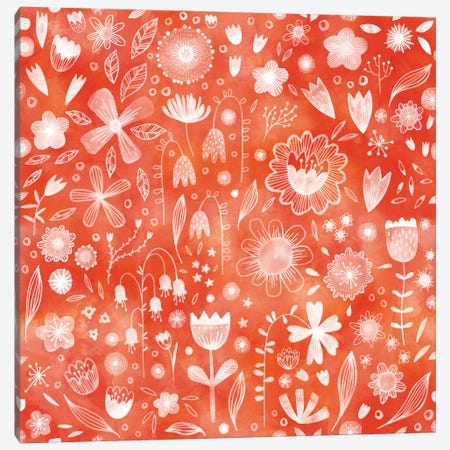 White Flowers On Coral Canvas Print #NSQ306} by Nic Squirrell Art Print