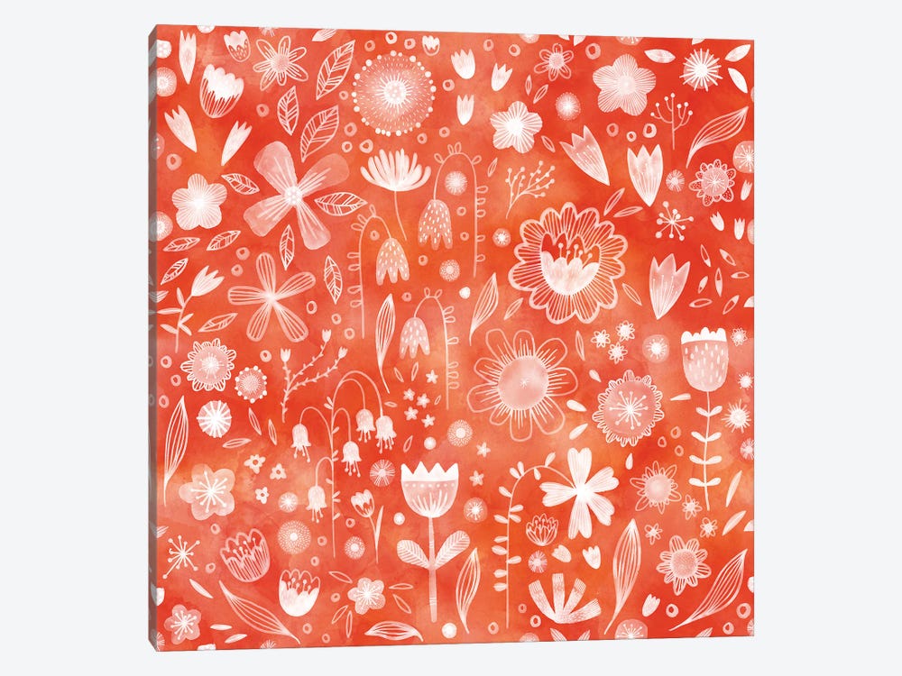 White Flowers On Coral by Nic Squirrell 1-piece Canvas Print
