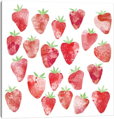 Strawberries Watercolor Painting Canvas Art Print - Berry Art