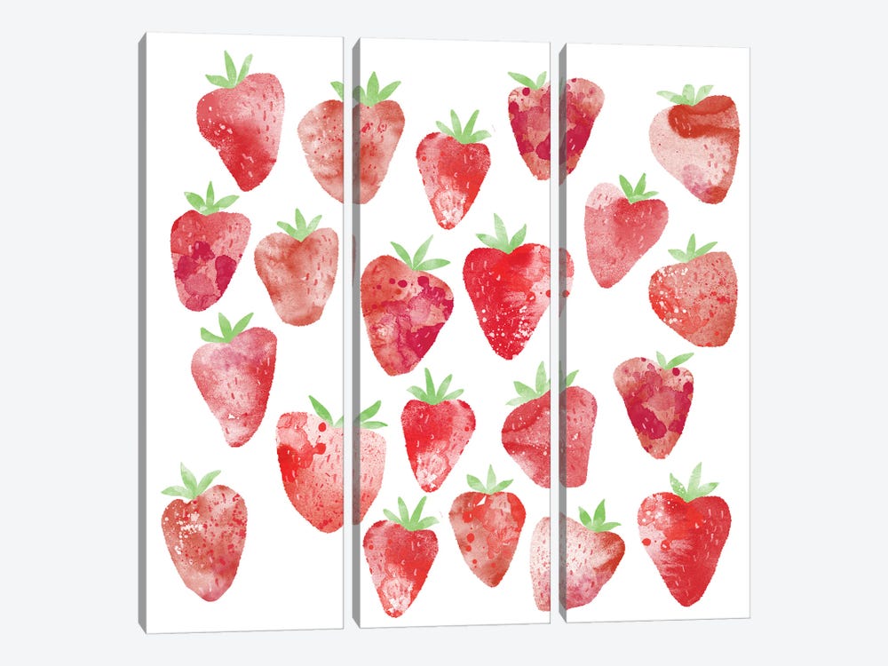 Strawberries Watercolor Painting by Nic Squirrell 3-piece Canvas Wall Art