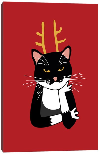 Sarcastic Christmas Cat Canvas Art Print - Naughty or Nice