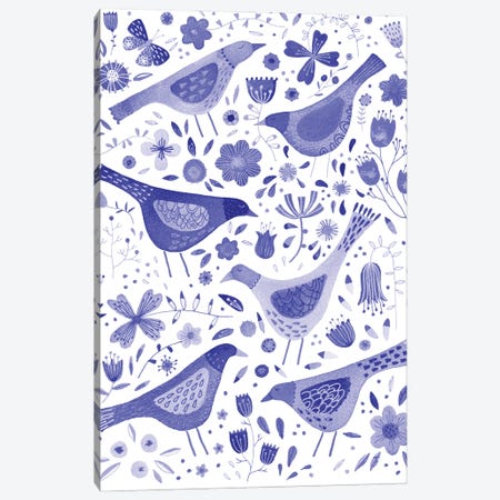 Blue Watercolor Birds In A Garden Canvas Print #NSQ321} by Nic Squirrell Canvas Art