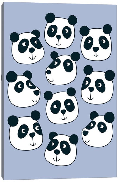 Panda Bears On Periwinkle Blue Canvas Art Print - Nic Squirrell
