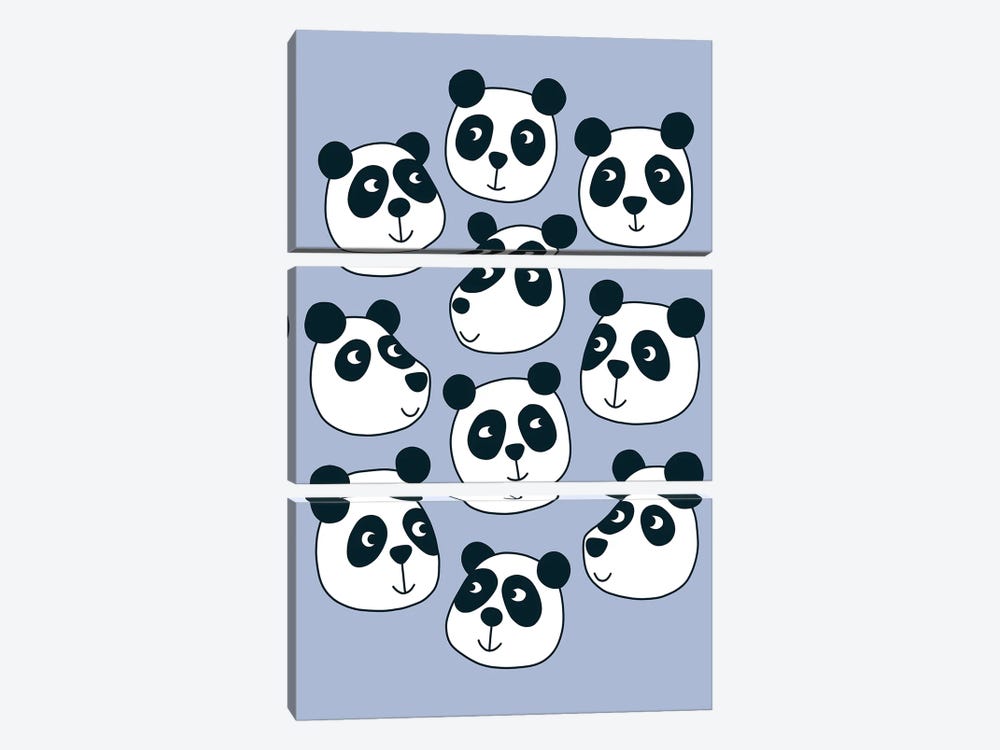Panda Bears On Periwinkle Blue by Nic Squirrell 3-piece Canvas Print