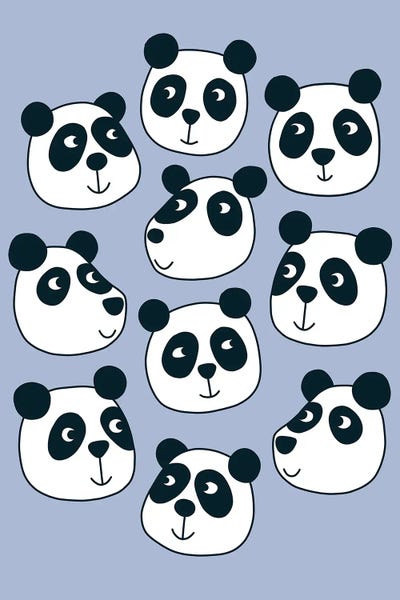 Pandas: Panda Bears On Periwinkle Blue by Nic Squirrell