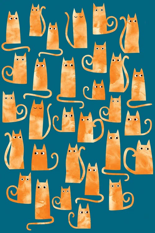 Ginger Cats Watercolor Teal