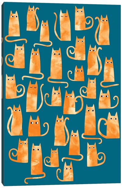 Ginger Cats Watercolor Teal Canvas Art Print - Nic Squirrell