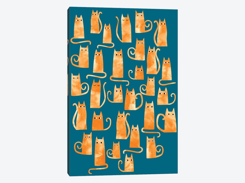 Ginger Cats Watercolor Teal 1-piece Canvas Print