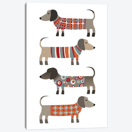 Sausage Dogs In Sweaters Canvas Print #NSQ60} by Nic Squirrell Canvas Art