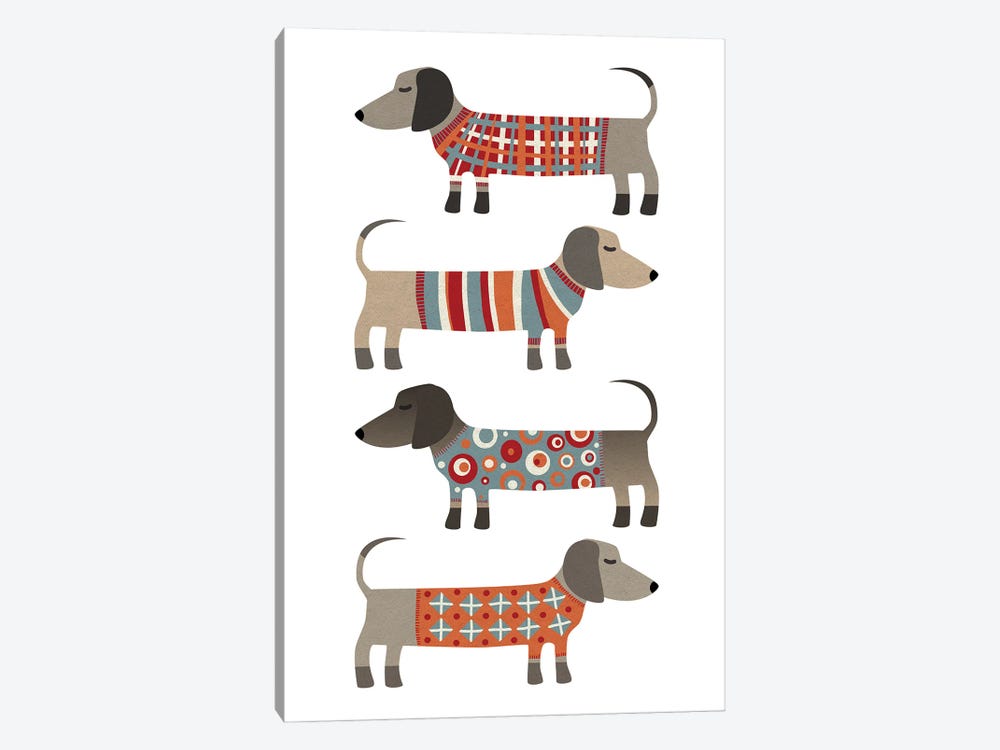 Sausage Dogs In Sweaters by Nic Squirrell 1-piece Canvas Print