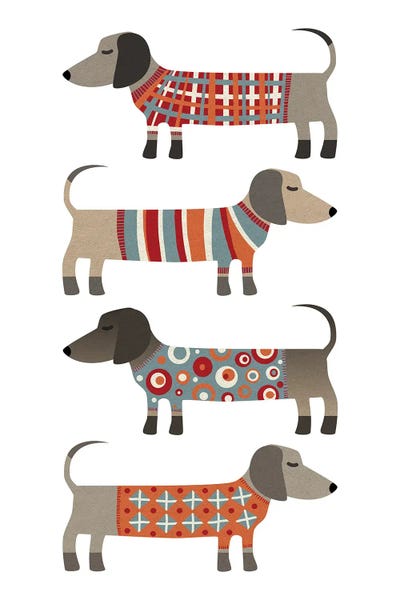 Mid-Century Modern Animals: Sausage Dogs In Sweaters by Nic Squirrell